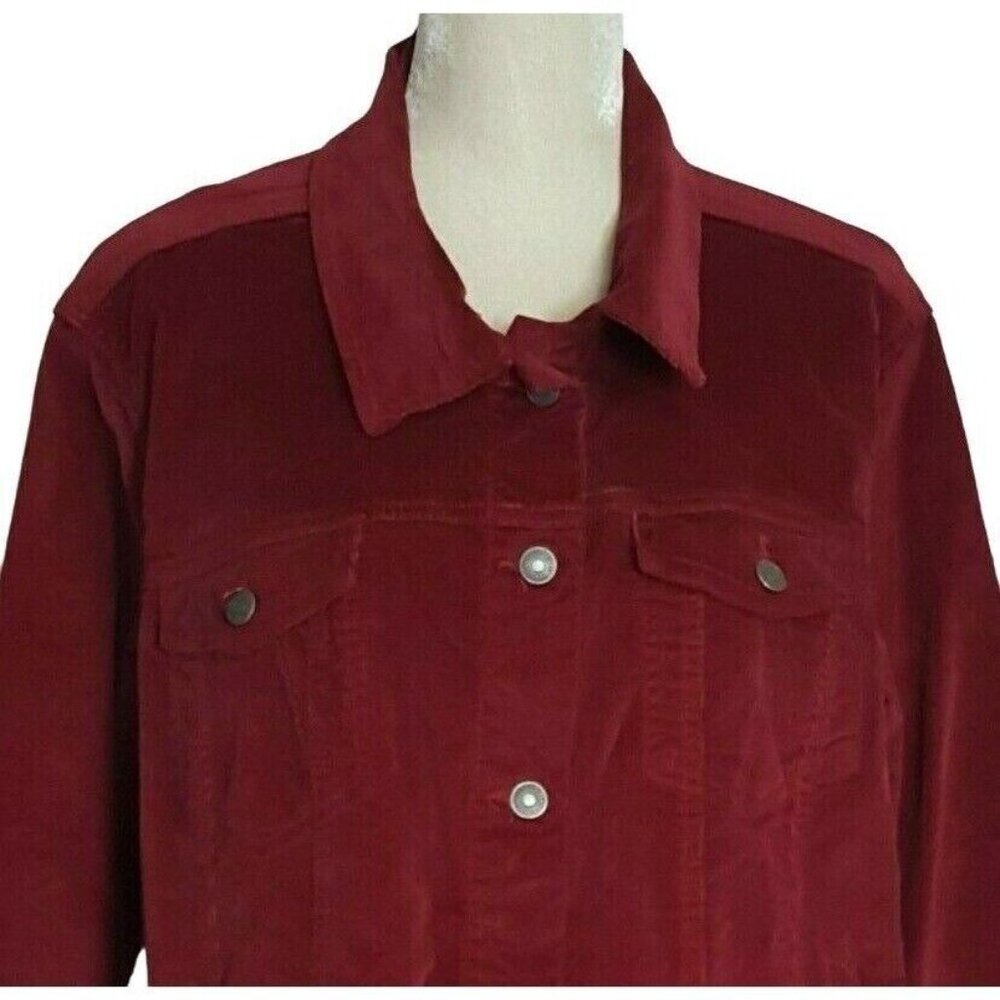 Womens Corduroy Trucker Jacket 3X Cranberry Fine Wale Button Up Pockets